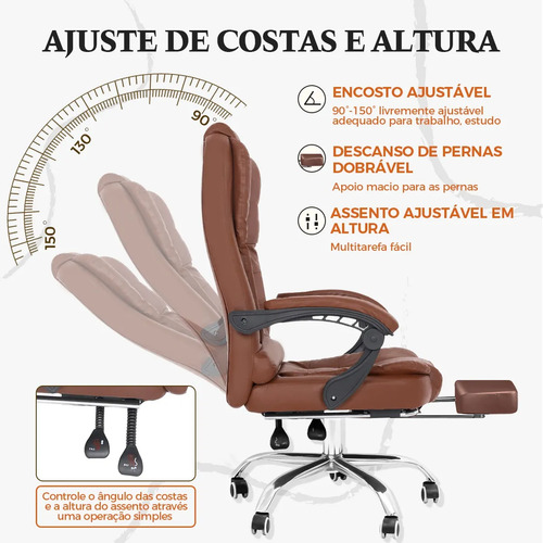 Cadeira Presidente Python Fly Giratória Reclinável Couro Sintético Marrom