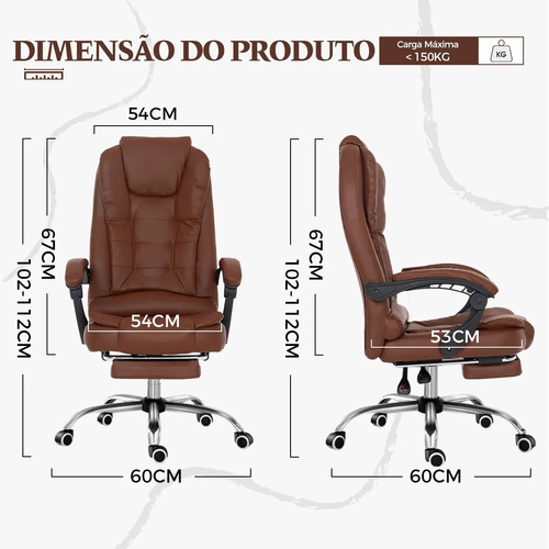 Cadeira Presidente Python Fly Giratória Reclinável Couro Sintético Marrom