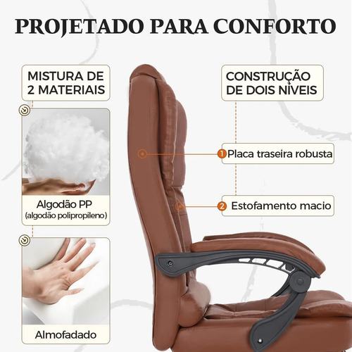 Cadeira Presidente Python Fly Giratória Reclinável Couro Sintético Marrom