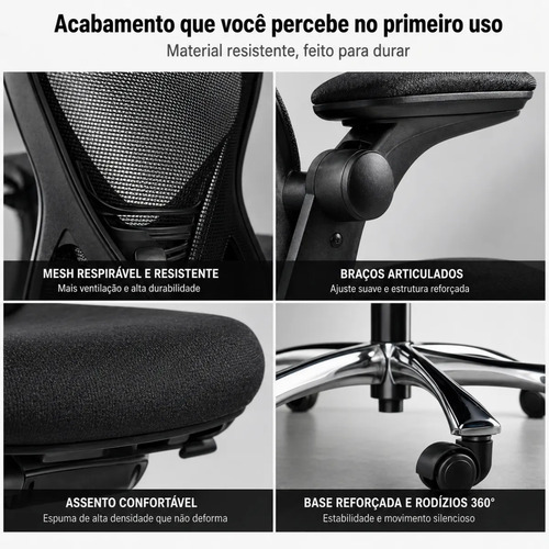 Cadeira Studio 150kg Gamer Minimalista Mesh Alta Densidade