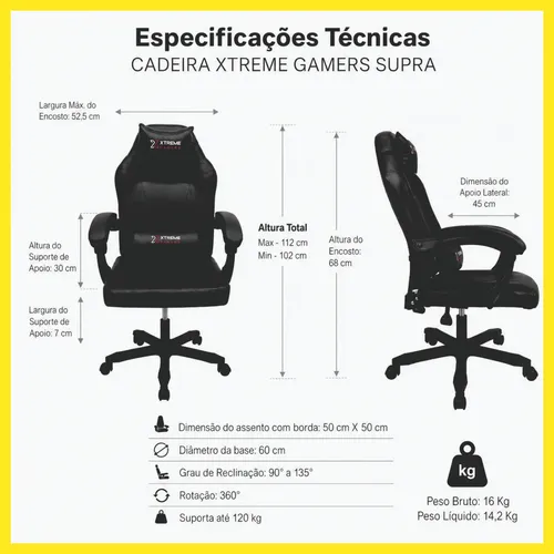 Cadeira Xtreme Gamers Ergonômica 130o Escritório Reclinável
