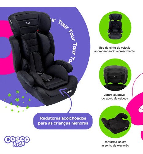 Cadeirinha Cosco Kids, Tour, 9 a 36 Kg, Preta