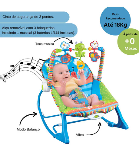 Cadeirinha Descanso Bebe Musical Maxi Baby Até 18kgs Azul