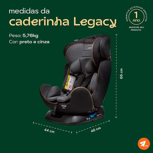 Cadeirinha Infantil Reclinável Legacy Cinza e Preto Mescla Voyage