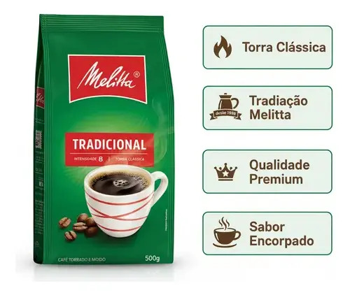 Café Torrado e Moído Tradicional Melitta Pacote 500g