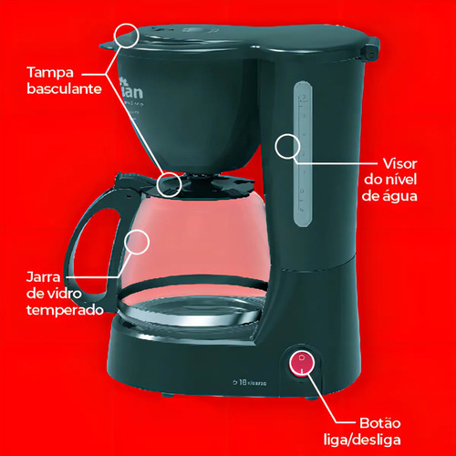 Cafeteira Elétrica Cf-102 Kian 18 Xícaras 650w Cor Preto