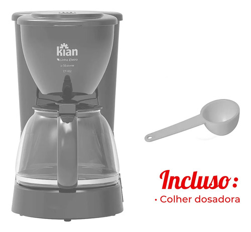 Cafeteira Elétrica De Vidro Café 18 Xicaras 600ml 650w Kian Cinza-escuro