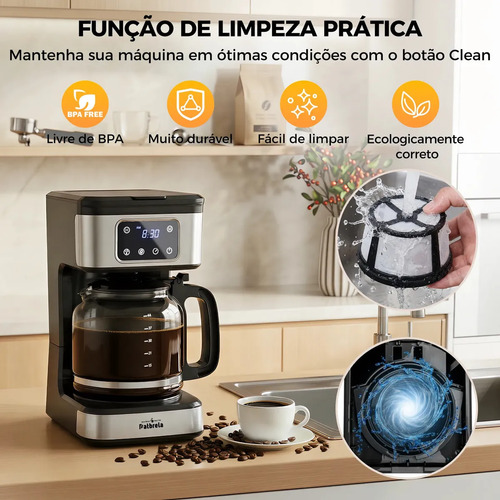 Cafeteira Elétrica Digital Patbrela de 1.8 L com Painel Touch e Timer Programável