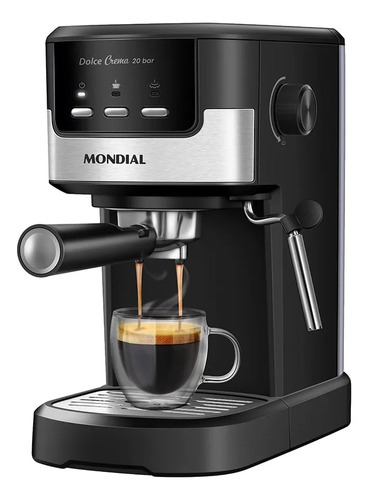 Cafeteira espresso dolce crema 20 bar mondial pretoinox 1200