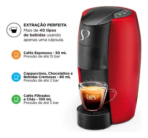 Cafeteira Espresso Lov Automática Vermelha 3 Corações Vermelho