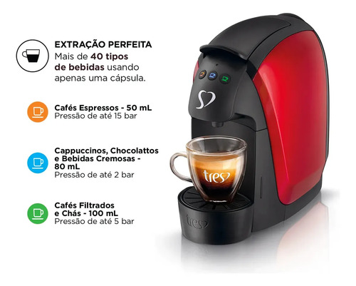 Cafeteira Espresso Luna Vermelha - TRES 3 Corações