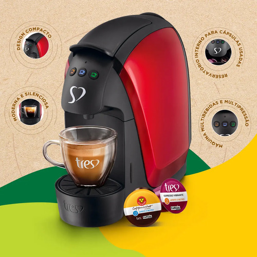 Cafeteira Espresso Luna Vermelha - TRES 3 Corações