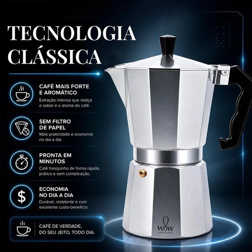Cafeteira Italiana Premium 6 Xícaras De Alumínio Wow World Of Wonders