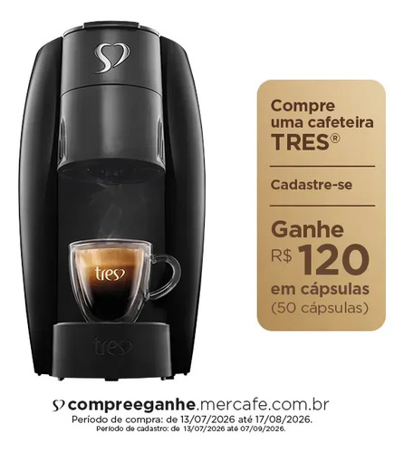 Cafeteira tres coracoes lov automatica preta brilhante cor p
