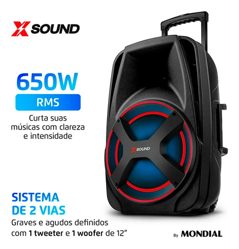 Caixa Amplificada Mondial CM-650-N 650W Bluetooth MIC Guitar