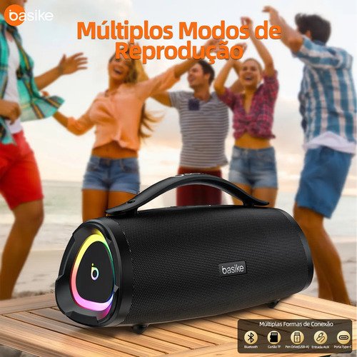 Caixa Bluetooth Portatil, Subwoofer Ativo, Boombox, 160w, Bluetooth 5.4, Estéreo Hifi, Tws 1+1, 10000mah, Bateria 15 Horas(65b Spl), Ipx6, Com Rgb, Powerbank Para iPhone E Samsung, Cor Preto
