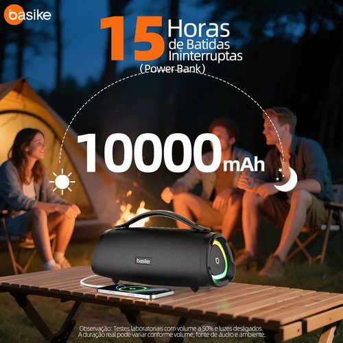 Caixa Bluetooth Portatil, Subwoofer Ativo, Boombox, 160w, Bluetooth 5.4, Estéreo Hifi, Tws 1+1, 10000mah, Bateria 15 Horas(65b Spl), Ipx6, Com Rgb, Powerbank Para iPhone E Samsung, Cor Preto