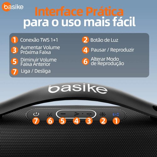 Caixa Bluetooth Portatil, Subwoofer Ativo, Boombox, 160w, Bluetooth 5.4, Estéreo Hifi, Tws 1+1, 10000mah, Bateria 15 Horas(65b Spl), Ipx6, Com Rgb, Powerbank Para iPhone E Samsung, Cor Preto