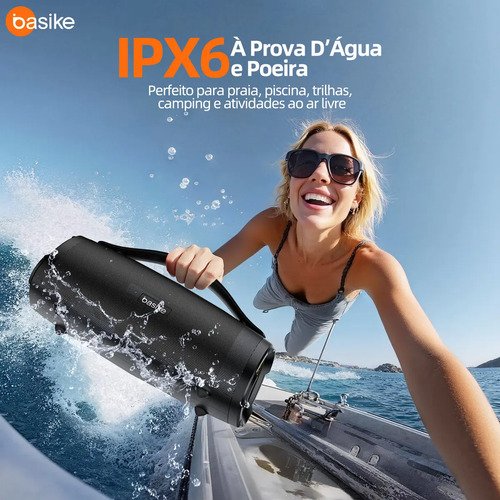 Caixa Bluetooth Portatil, Subwoofer Ativo, Boombox, 160w, Bluetooth 5.4, Estéreo Hifi, Tws 1+1, 10000mah, Bateria 15 Horas(65b Spl), Ipx6, Com Rgb, Powerbank Para iPhone E Samsung, Cor Preto