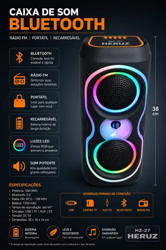 Caixa Caixinha De Som Bluetooth Grande S Fio Potente Recarre