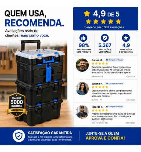 Caixa De Ferramentas Com Rodas + Divisorias + Gavetas Grande