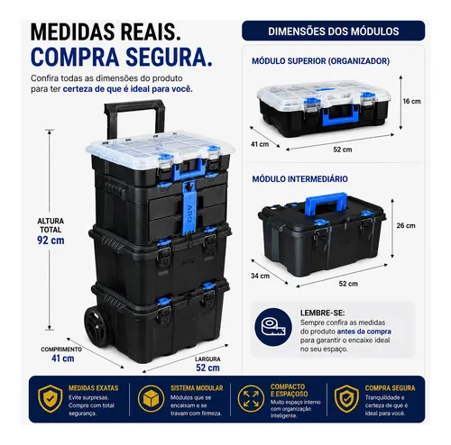 Caixa De Ferramentas Com Rodas + Divisorias + Gavetas Grande