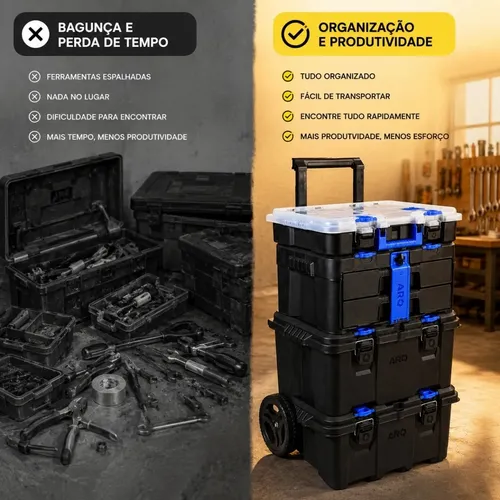 Caixa De Ferramentas Com Rodas + Divisorias + Gavetas Grande