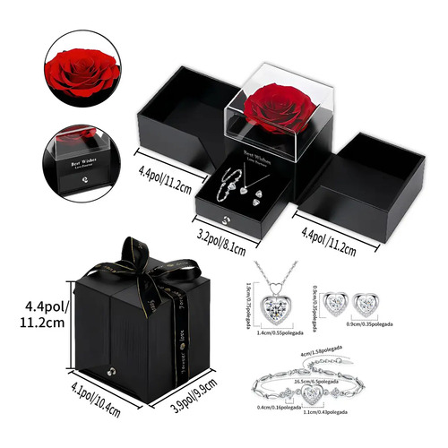 Caixa De Presente Com Colar Feminino De Coração E Rosas, Colar, Pulseira E Brincos Femininos No Formato De Coração Conjunto, Um Presente Para Mulheres No Dia Dos Namorados, Dia Das Mães E Natal.