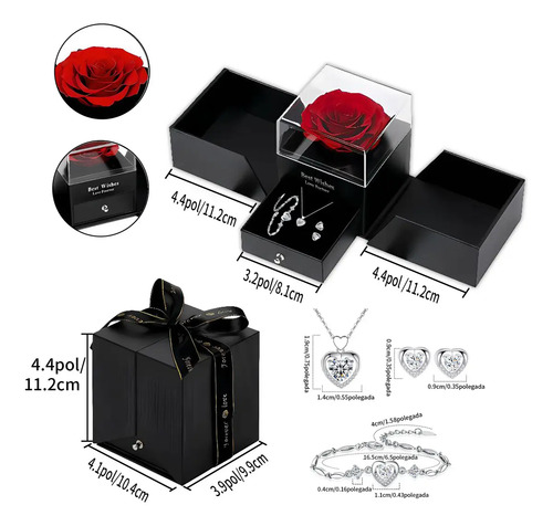 Caixa De Presente Com Colar Feminino De Coração E Rosas, Colar, Pulseira E Brincos Femininos No Formato De Coração Conjunto, Um Presente Para Mulheres No Dia Dos Namorados, Dia Das Mães E Natal.