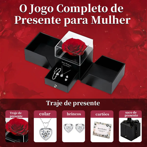 Caixa De Presente Com Colar Feminino De Coração E Rosas, Colar, Pulseira E Brincos Femininos No Formato De Coração Conjunto, Um Presente Para Mulheres No Dia Dos Namorados, Dia Das Mães E Natal.