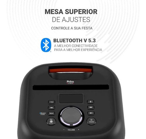 Caixa de Som Amplificada Philco Extreme Bluetooth 5.3 480W 2 Microfones TWS Flash Light Bateria Recarregável PCX4801