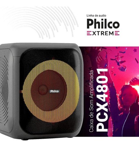 Caixa de Som Amplificada Philco Extreme Bluetooth 5.3 480W 2 Microfones TWS Flash Light Bateria Recarregável PCX4801
