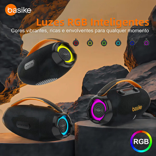 Caixa De Som Basike Ba-RAD207 80W Rádio FM Bluetooth 5.3 TWS RGB Bass Boost 9000mAh