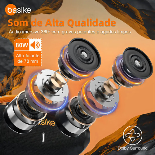Caixa De Som Basike Ba-RAD207 80W Rádio FM Bluetooth 5.3 TWS RGB Bass Boost 9000mAh