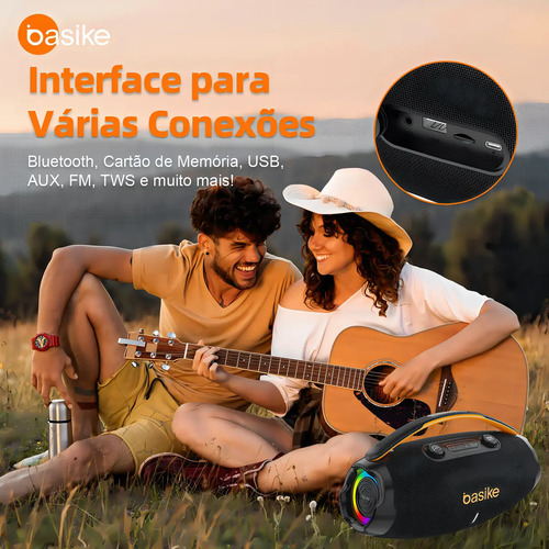 Caixa De Som Basike Ba-RAD207 80W Rádio FM Bluetooth 5.3 TWS RGB Bass Boost 9000mAh