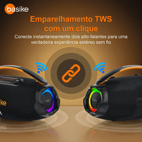 Caixa De Som Basike Ba-RAD207 80W Rádio FM Bluetooth 5.3 TWS RGB Bass Boost 9000mAh