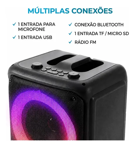 Caixa De Som Bluetooth Portátil 6,5 3000mah Karaokê Rgb
