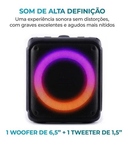 Caixa De Som Bluetooth Portátil 6,5 3000mah Karaokê Rgb