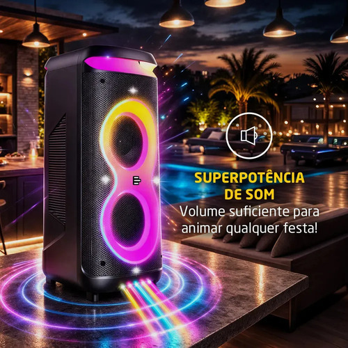 Caixa de Som Bluetooth PulseBox 3 1400W TWS Karaoke LED Preto - SP511