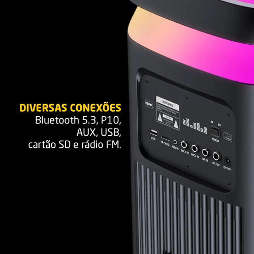 Caixa de Som Bluetooth PulseBox 3 1400W TWS Karaoke LED Preto - SP511