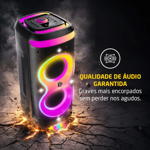 Caixa de Som Bluetooth PulseBox 3 1400W TWS Karaoke LED Preto - SP511