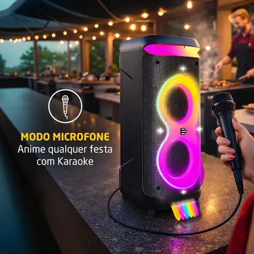 Caixa de Som Bluetooth PulseBox 3 1400W TWS Karaoke LED Preto - SP511