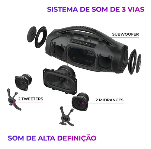 Caixa De Som Boombox Aiwa AWS-BBS-01-B 200w IP66 30hs De Bateria