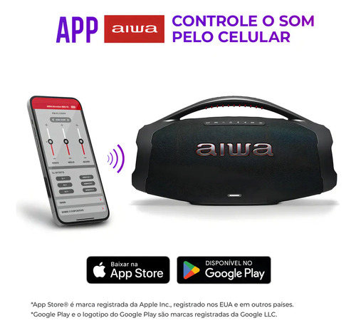 Caixa De Som Boombox Aiwa AWS-BBS-01-B 200w IP66 30hs De Bateria