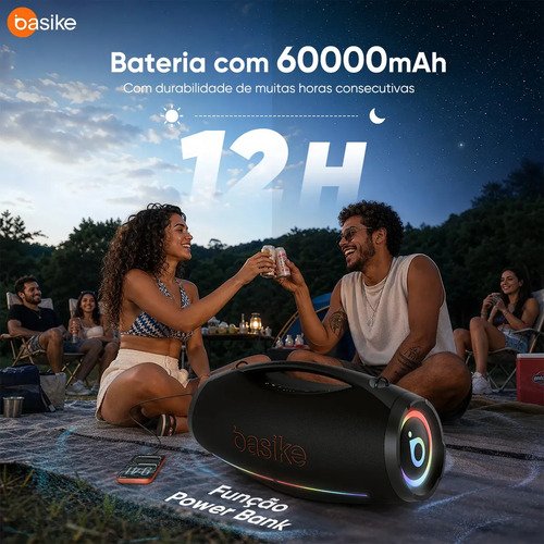 Caixa de Som Boombox Basike 500W Bluetooth, para Festa, com Graves Forte e RGB IPX6