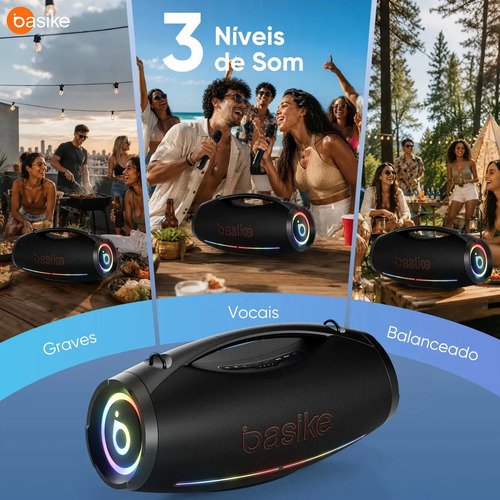 Caixa de Som Boombox Basike 500W Bluetooth, para Festa, com Graves Forte e RGB IPX6