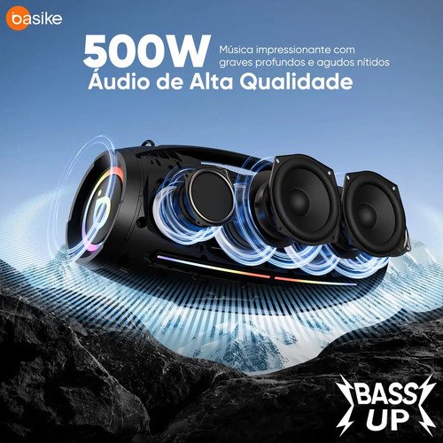 Caixa de Som Boombox Basike 500W Bluetooth, para Festa, com Graves Forte e RGB IPX6