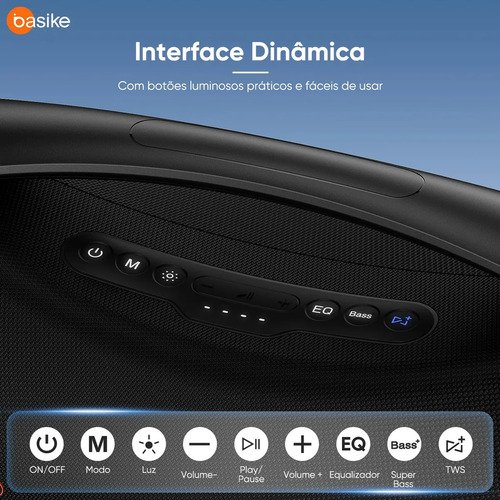 Caixa de Som Boombox Basike 500W Bluetooth, para Festa, com Graves Forte e RGB IPX6