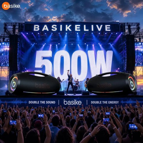 Caixa de Som Boombox Basike 500W Bluetooth, para Festa, com Graves Forte e RGB IPX6