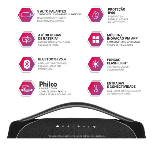 Caixa de som Boombox Philco Extreme Bluetooth V.5.4 300W PBX01